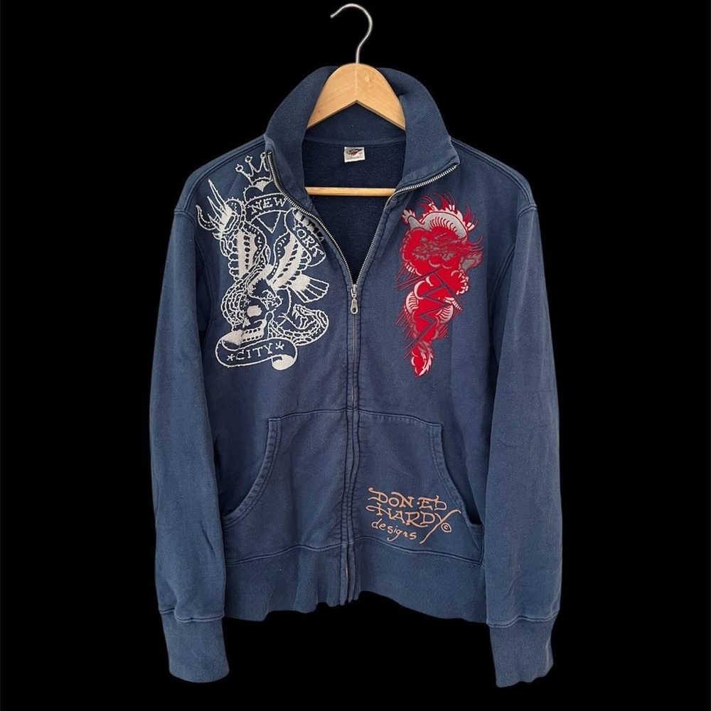 Ed Hardy Glamorous Rhinestones Graphic Label with Tiger Design Zip Up - Picture 4 of 6